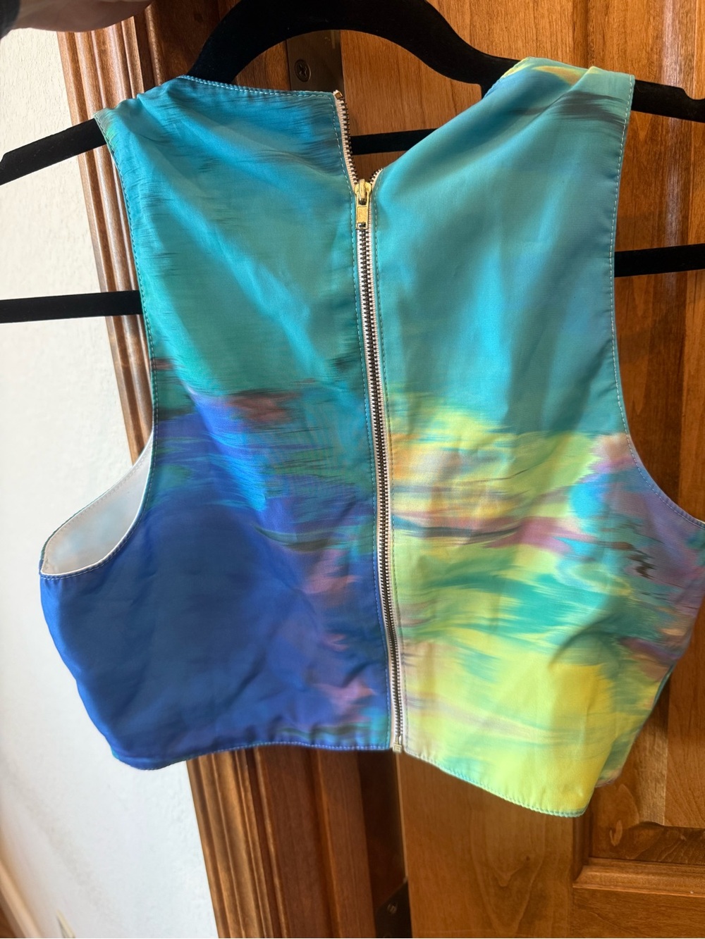 Women’s Blue-Green Zip-Back Crop Top